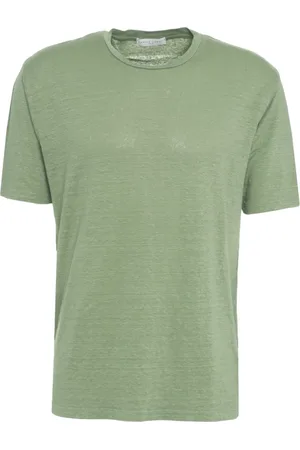 Daniele Fiesoli Homme, Tops, Vert, Taille: XL T-shirt en Lin Vert Col Rond Manches Courtes