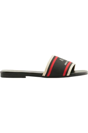 Armani Exchange Femme, Chaussures, Noir, Taille: 39 1/2 EU Sandales Noires avec Bande Logo Imprimé