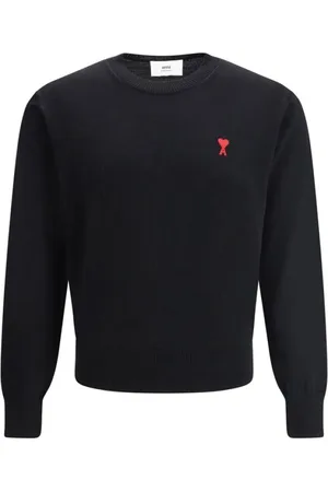 Ami Homme, Pulls, Noir, Taille: 2XL Pull en laine à col rond côtelé avec logo