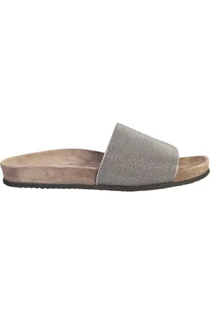 Brunello Cucinelli Femme, Chaussures, Gris, Taille: 38 EU Sandales en Cuir Gris Style Élégant