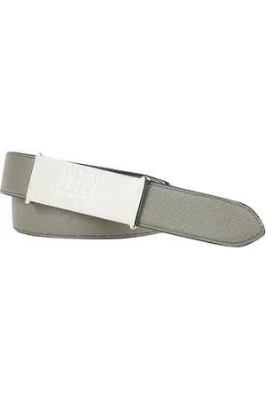 Maison Margiela Homme, Accessoires, Gris, Taille: 80 CM Ceinture en cuir réversible avec logo imprimé
