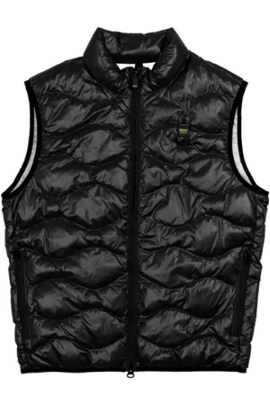 Blauer Homme, Vestes, Noir, Taille: XL Veste sans manches à carreaux avec matelassage ondulé