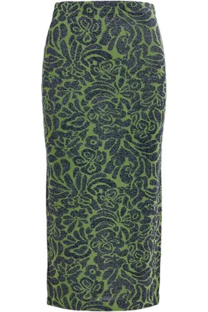 Essentiel Antwerp Femme, Jupes, Vert, Taille: 40 FR Jupe Midi Jacquard Alpaga Vert Bleu