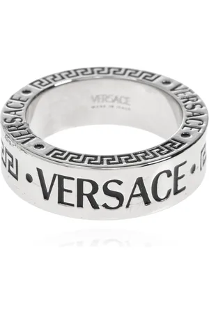 VERSACE Homme, Accessoires, Gris, Taille: 56 MM Bague avec logo gravé