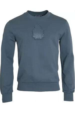 Dolce & Gabbana Homme, Sweatshirts et sweats à capuche, Bleu, Taille: XL Pull col rond en coton bleu avec logo