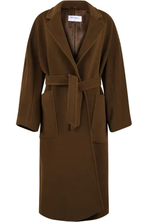Max Mara Femme, Manteaux, Brun, Taille: 30 FR Manteau Long en Cuir Marron avec Ceinture