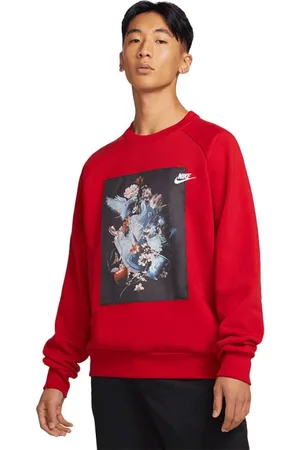 Nike Homme, Sweatshirts et sweats à capuche, Rouge, Taille: S Sweat Fleece Rouge avec Œuvre d