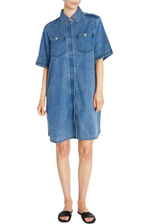 Bruuns Bazaar Femme, Robes, Bleu, Taille: 42 FR Robe Chemise en Denim avec Poches