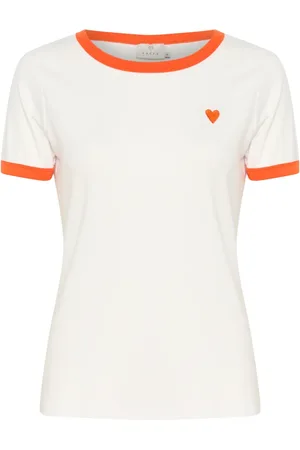 Kaffe Femme, Tops, Blanc, Taille: 46 FR Tee-shirt avec Cœur Brodé