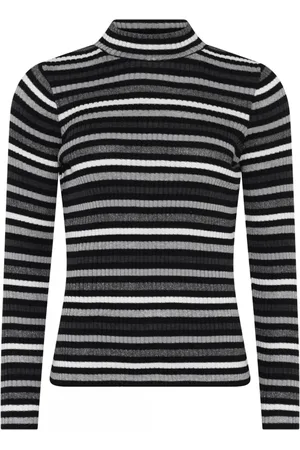 Skovhuus Femme, Pulls, Noir, Taille: 40 FR Pull à Rayures en Tricot Côtelé Noir