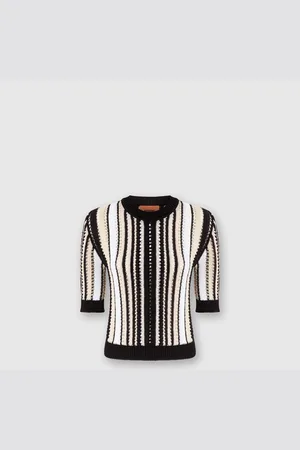 Missoni Pull à col rond rayé en crochet à manches courtes