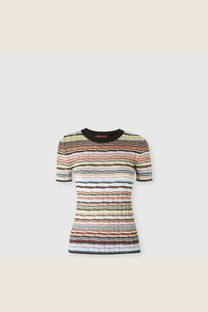 Missoni Pull côtelé rayé en coton et viscose à manches trois-quarts
