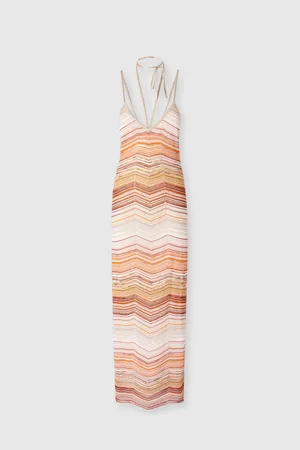 Missoni Robe longue en lamé à chevrons avec sequins et dentelle décorative