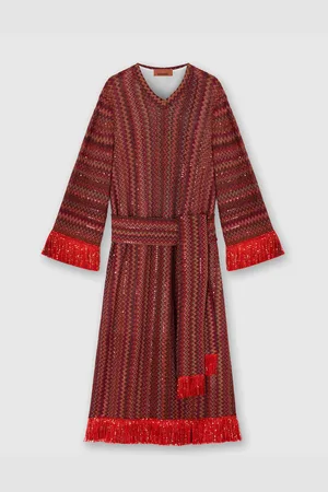 Missoni Robe caftan en viscose et lamé avec motif chevron et franges