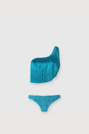 Missoni Bikini asymétrique en viscose lamé zigzag à franges