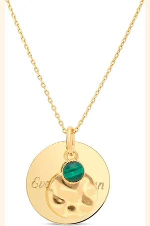 Moments Précieux Collier médaille gravée et pendentif martelé pierre verte, plaqué or