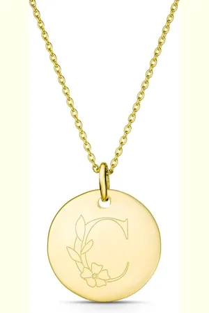 Moments Précieux Collier médaille gravée initiale florale, plaqué or