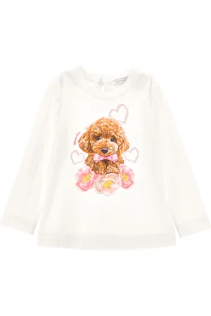 MONNALISA T-shirt en coton imprimé caniche et anémone