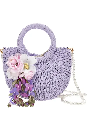 MONNALISA Sac en raphia avec fleurs appliquées
