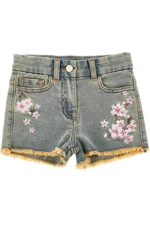 MONNALISA Short en jean brodé de fleurs pêche