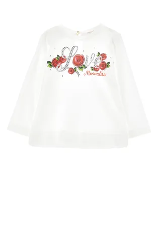 MONNALISA T-shirt rose en jersey imprimé strass