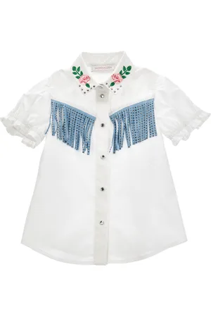 MONNALISA Chemise en coton brodée et frangée