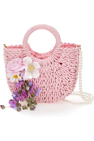 MONNALISA Sac en raphia avec fleurs appliquées