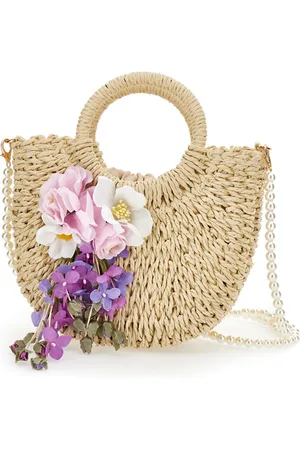 MONNALISA Sac en raphia avec fleurs appliquées