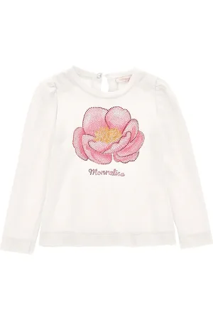 MONNALISA T-shirt en coton avec broderie anémone