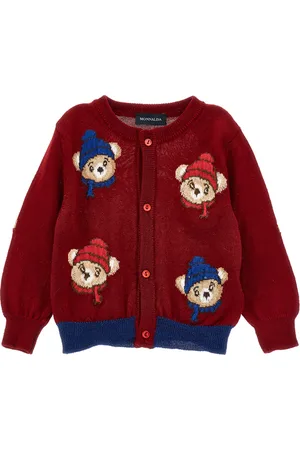 MONNALISA Cardigan en laine mérinos avec ourson incrusté