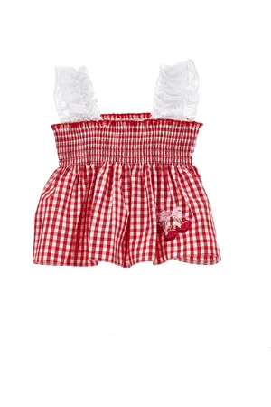 MONNALISA Top vichy et broderie anglaise