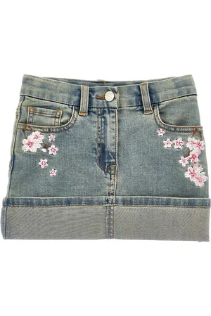 MONNALISA Minijupe en jean brodée de fleurs pêche