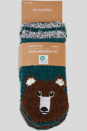 Monoprix Lot de 2 paires de chaussettes antidérapantes contenant du coton BIO