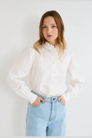 Monoprix Blouse manches longues unie avec col montant en coton BIO GOTS