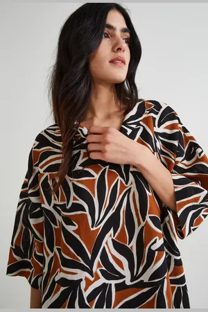 Monoprix Robe courte col V imprimée en lin, certifié European flax
