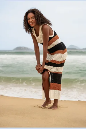 Monoprix Robe de plage à rayures en crochet