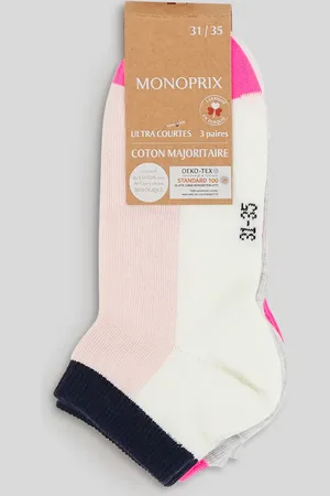 Monoprix Lot de 3 paires de chaussettes tricolores contenant du coton BIO