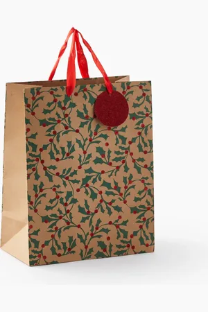 Monoprix Sac cadeau pailleté houx, taille L