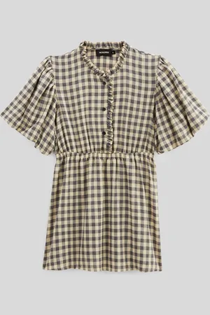 Monoprix Robe manches courtes à carreaux contenant du coton