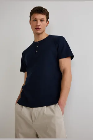 Monoprix T-shirt manches courtes col tunisien gaufré en coton BIO GOTS