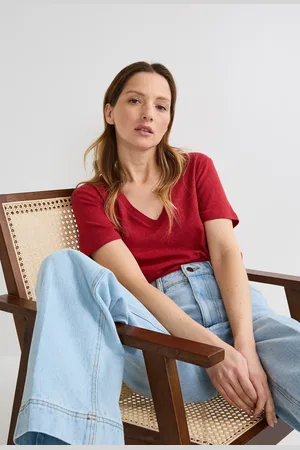 Monoprix T-shirt manches courtes uni contenant du lin