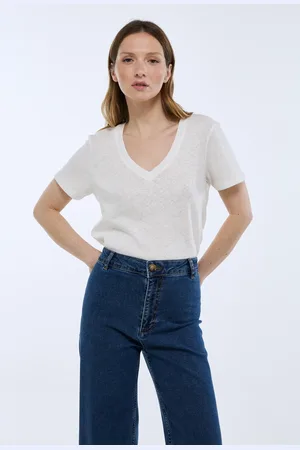 Monoprix T-shirt manches courtes uni contenant du lin