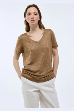 Monoprix T-shirt manches courtes col métallisé en lin