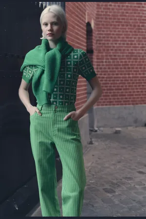 Monoprix Pantalon large taille haute à rayures