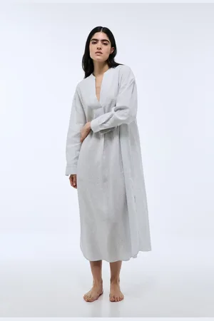 Monoprix Chemise de nuit longue rayée lin coton