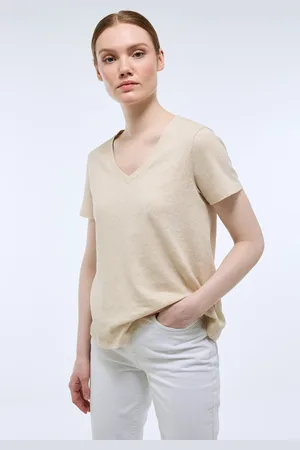 Monoprix T-shirt manches courtes uni contenant du lin