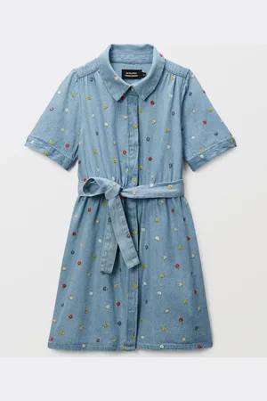Monoprix Robe boutonnée col chemise brodée en jean