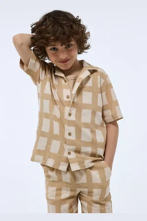 Monoprix Chemise manches courtes à carreaux en lin et coton