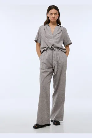 Monoprix Pantalon taille haute large à rayures contenant du lin