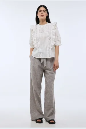 Monoprix Top manches courtes broderie et dentelle en coton